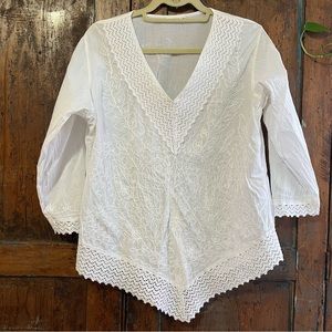 White Embroidered V-Neck Top